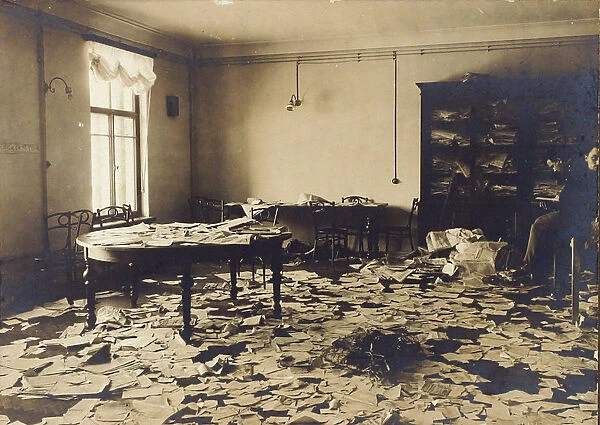 A room after a search, Russia, early 20th century(?)