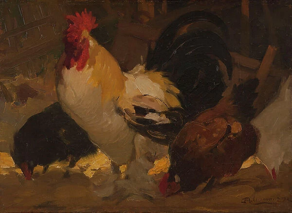 Rooster and hens, 1912. Creator: Henri Deluermoz