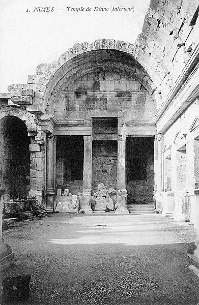Ruined interior of the Roman Temple of Diana, Nimes, France, 20th century