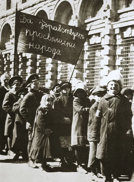 Russian children demonstrate for education and a better life, February 1917. Artist