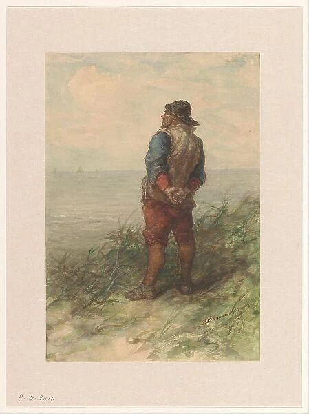 Sailor looking out to sea from the dunes, 1836-1892. Creator: Elchanon Verveer