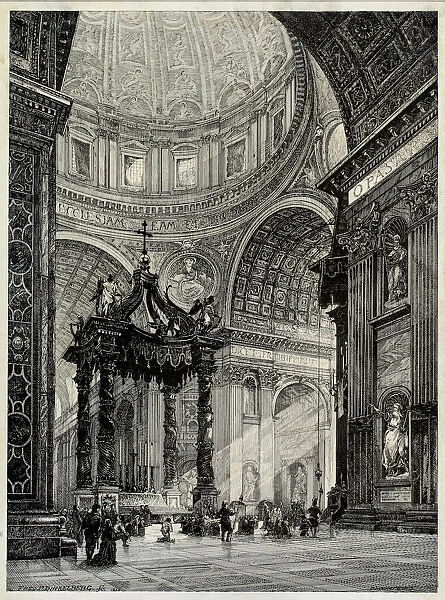 Saint Peters Basilica, Rome, Italy, Interior View, 1878. Creator: Frederick P Dinkelberg