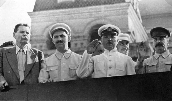 Senior Soviet figures on the tribune of Lenins mausoleum, Red Square, Moscow, USSR, 1931