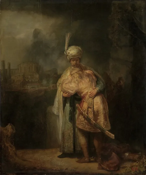 Framed Print : Rembrandt's Print of David and Jonathan Separation Framed Print : Rembrandt's Print of David and Jonathan Separation