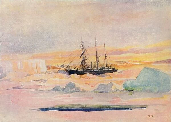 Shackletons ship, the Nimrod, in McMurdo Sound, (1909), 1912. Artist: George Marston