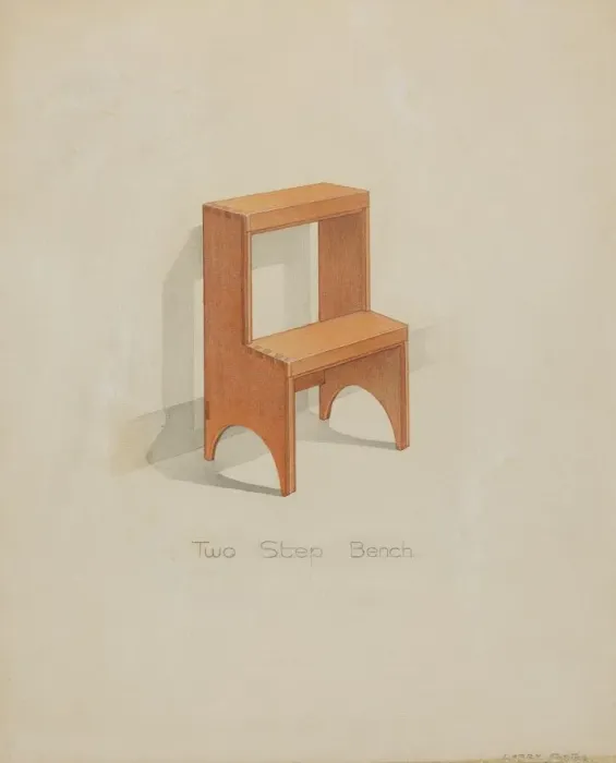 Framed Print : Shaker Two-step Bench Print, c. 1936 Framed Print : Shaker Two-step Bench Print, c. 1936