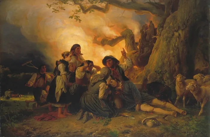 Framed Print : Shepherd Struck by Lightning Print, 1844 Framed Print : Shepherd Struck by Lightning Print, 1844