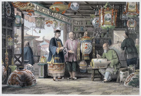 Showroom of a Lantern Merchant in Peking, China, 1843. Artist: Thomas Allom