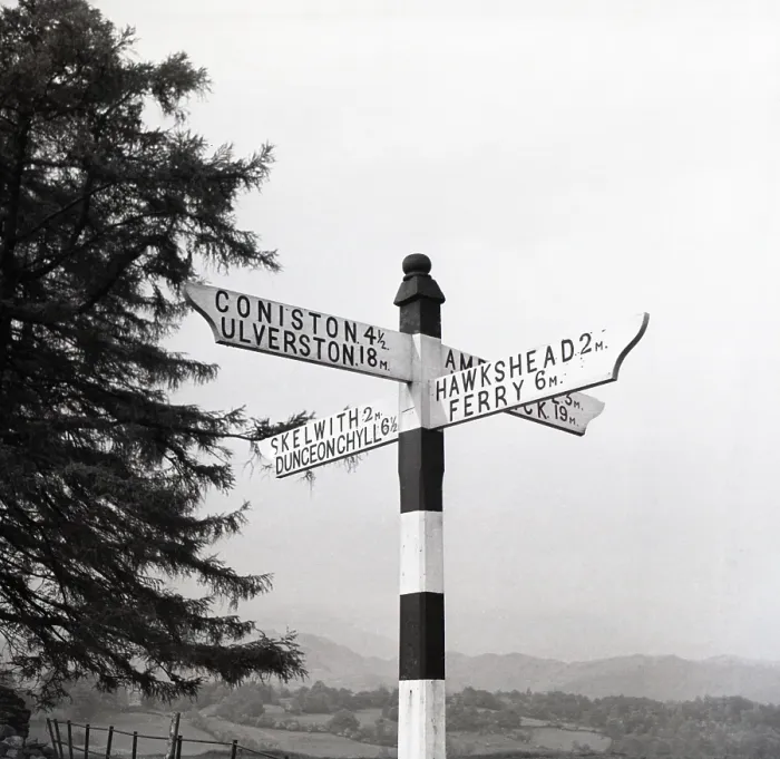 Framed Print : Lake District Signpost Print, c1955