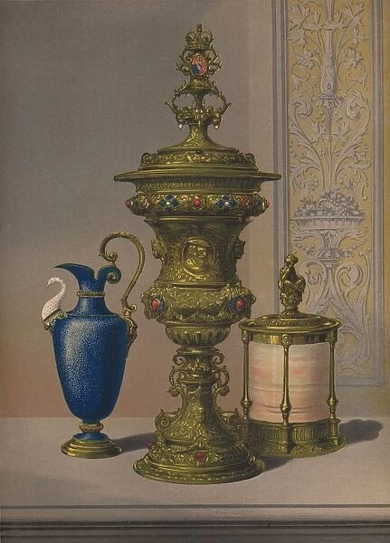 Silver Gilt & Jewelled Vase, Porcelain Vase, Cigar Casket, 1863. Artist: Robert Dudley