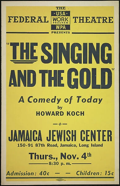 The Singing and the Gold, New York, 1937. Creator: Unknown
