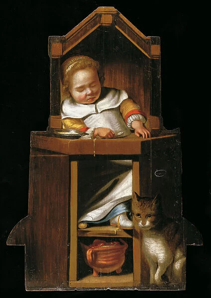 Sleeping baby in highchair. Artist: Verspronck, Johannes Cornelisz. (1600  /  3-1662)