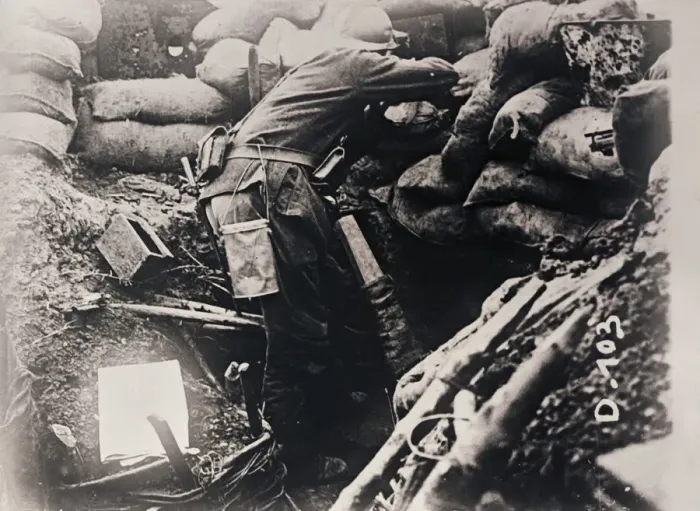 Framed Print : Print of Soldier in Trenches Framed Print : Print of Soldier in Trenches
