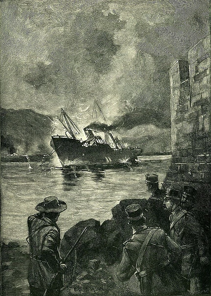 The Spanish-American War: The Sinking of the Merrimac, 1898, (c1900). Creator: Unknown
