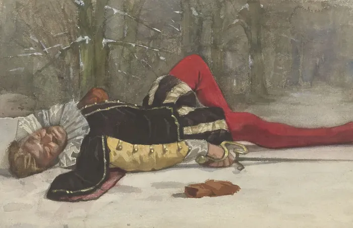 Framed Print : Stage scene with fallen duelist in a forest Print Framed Print : Stage scene with fallen duelist in a forest Print