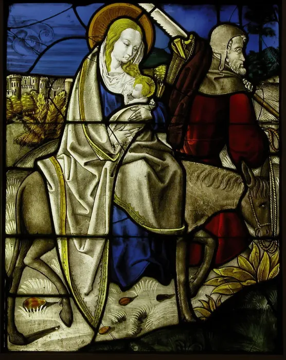 Framed Print : Stained Glass Panel Print: Flight into Egypt, German, 1485-1500 Framed Print : Stained Glass Panel Print: Flight into Egypt, German, 1485-1500