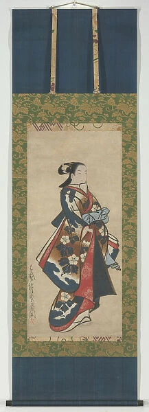 Standing Beauty in Blue Kimono, c. 1711-16. Creator: Dohan Kaigetsudo