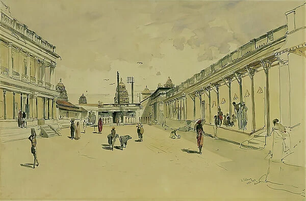 Street in Madras with a temple, 1858. Creator: Joseph Selleny