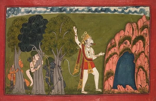 Sugriva (Monkey General) Challenges his Brother Bali, c. 1720. Creator: Unknown
