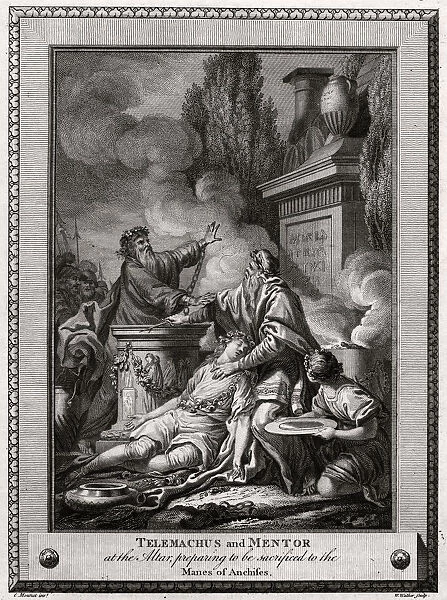 Telemachus and Mentor at the altar, preparing to be sacrificed to the Manes of Anchises, 1774. Artist: W Walker