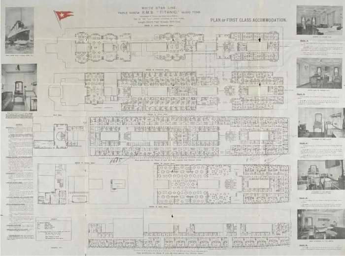Framed Print : Titanic First Class Deck Plan Print, 1911 Framed Print : Titanic First Class Deck Plan Print, 1911