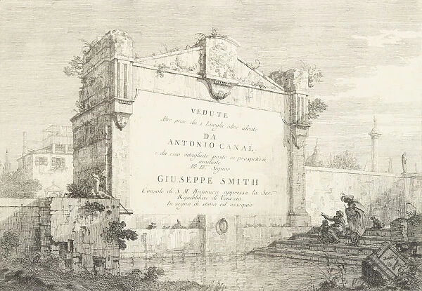 Title page with a large wall of a classical ruin, with a figure seated at right pointin