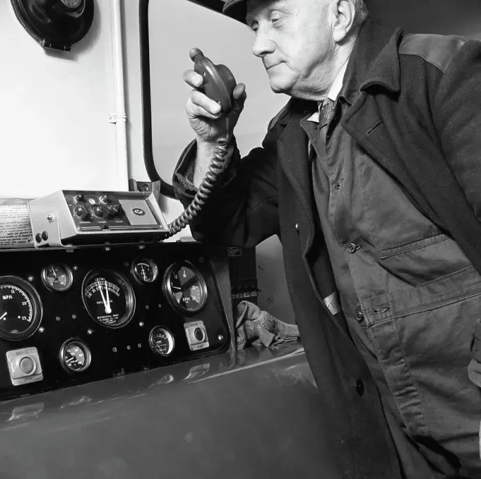 Framed Print : Train Driver on Intercom, South Yorkshire, 1964 Print