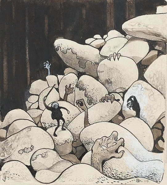 Trolls amongst the stones. Illustration for Bland tomtar och troll (Among Gnomes and Trolls) by Al