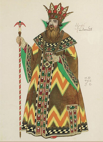 Tsar Saltan. Costume design for the opera The Tale of Tsar Saltan by N. Rimsky-Korsakov, 1928. Artist: Bilibin, Ivan Yakovlevich (1876-1942)
