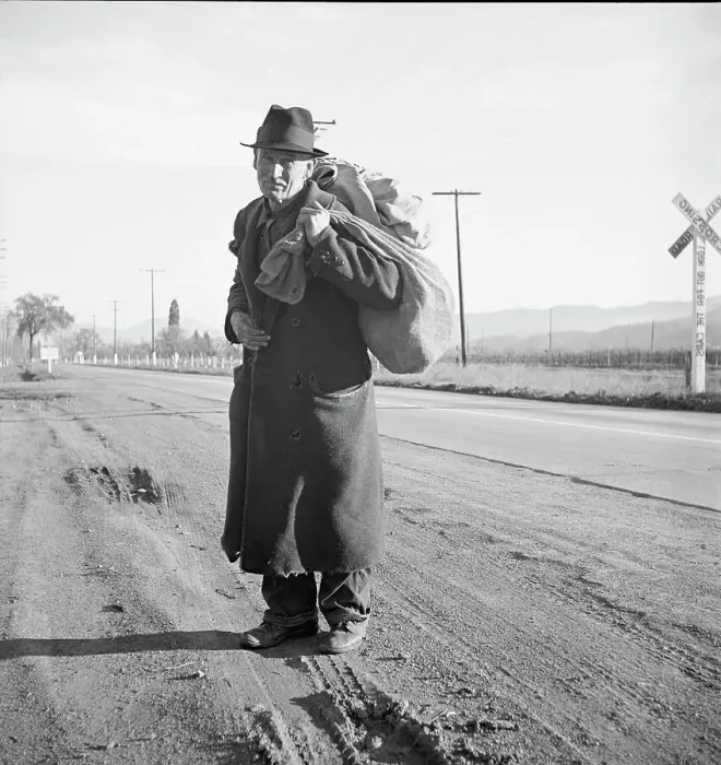 Framed Print : Dorothea Lange Print: Bindle-Stiff, Napa Valley, 1938 Framed Print : Dorothea Lange Print: Bindle-Stiff, Napa Valley, 1938