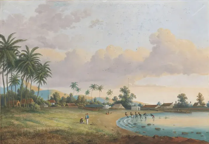 Framed Print : Print of a 19th-century landscape featuring a Carnation Java view Framed Print : Print of a 19th-century landscape featuring a Carnation Java view