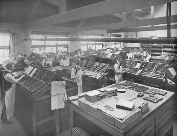 Framed Print : Composing Room, Leicester Co-operative Printing Society Ltd, 1919 Framed Print : Composing Room, Leicester Co-operative Printing Society Ltd, 1919