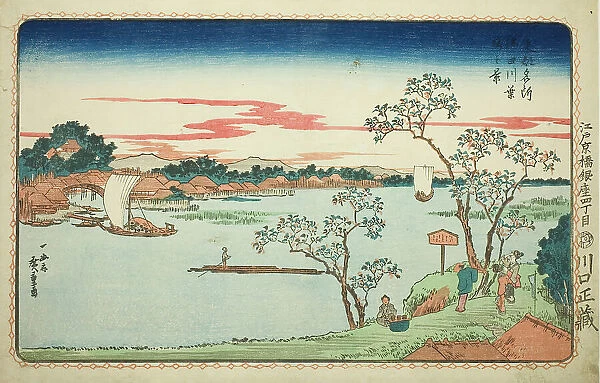 View of Leafy Cherry Trees along the Sumida River (Sumidagawa hazakura no kei), from the... c. 1831 Creator: Ando Hiroshige