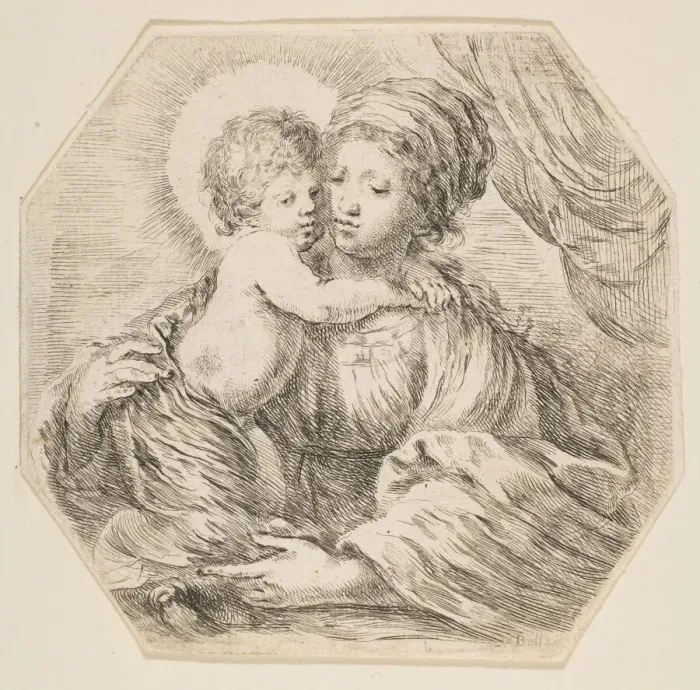 Framed Print : Print of Virgin and Christ Child, Octagonal Composition Framed Print : Print of Virgin and Christ Child, Octagonal Composition
