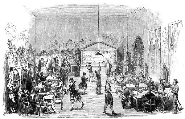 Waitresses on roller skates in a Berlin beer cellar, 1851