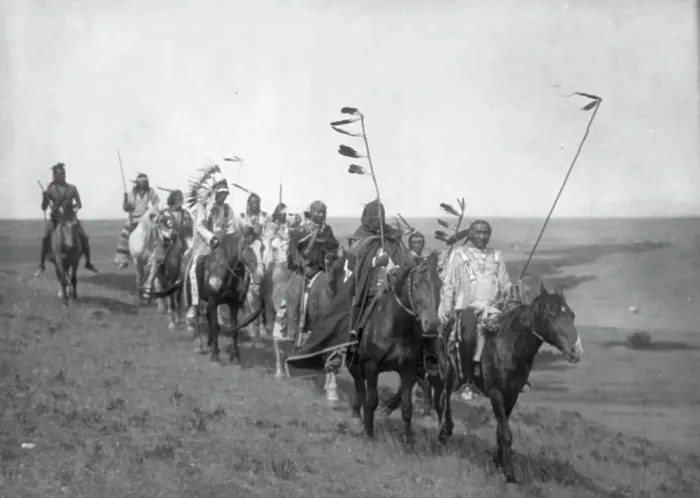 Framed Print : On the War Path-Atsina, c1908 Print: Atsina Men on Horseback