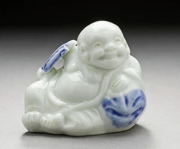 Water Dropper in the Form of Hotei on His Bag Holding a Fan, 19th century. Creator: Unknown