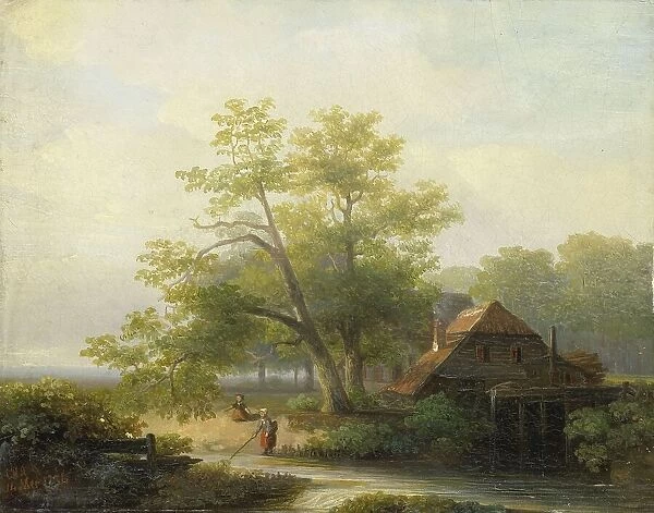 A Watermill in a Woody Landscape, 1854. Creator: Lodewijk Hendrik Arends