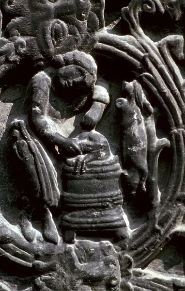 Detail of the west doorway of the Abbey-Church of St Foy, 8th century