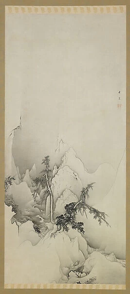 Winter landscape: a ravine, Meiji era, 1883. Creator: Kano Hogai