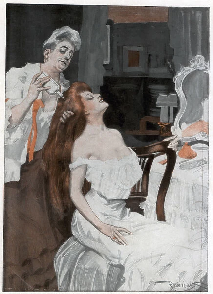 Woman having her hair done, late 19th-early 20th century. Artist: Ferdinand Freih van Reznicek