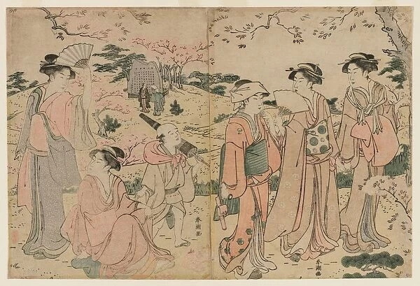 Women Viewing Cherry Blossoms at Asukayama, 1780s. Creator: Katsukawa Shuncho (Japanese)