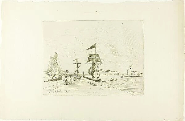 Wooden Pier, Honfleur Port, 1865; published January 1866. Creator: Johan Barthold Jongkind
