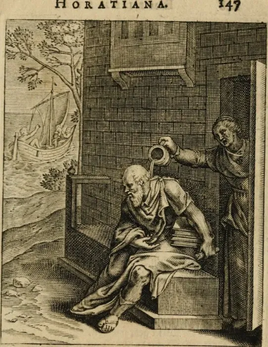 Framed Print : Xanthippe emptying a chamber pot over Socrates, 1607 Print