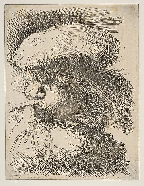 Young man with a trumpet facing left, from the series of Small Heads in Oriental... ca