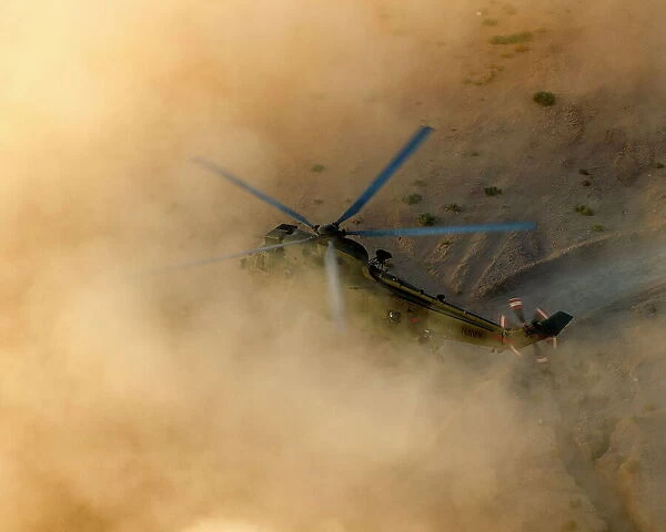 Royal Navy Sea King Helicopter Landing in the Desert