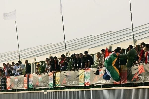 A1 Grand Prix: Fans of Stephen Simpson A1 Team South Africa celebrate in the Pangaea hospitality area