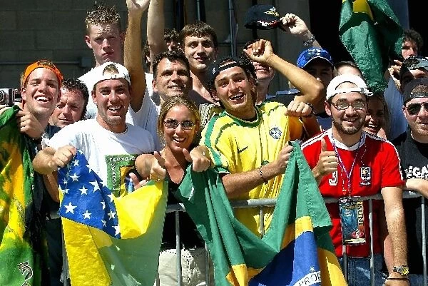 The Brazilian fans celebrate Helio Castroneves: Indianapolis 500, Indianapolis, USA, 26 May 2002