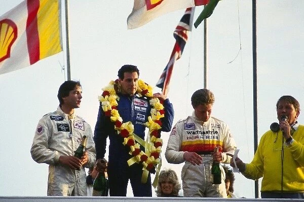 British Formula Ford Festival: The podium: Philippe Favre; Roland Ratzenberger Van Diemen, race winner; Peter Rogers; Brian Jones the Brands