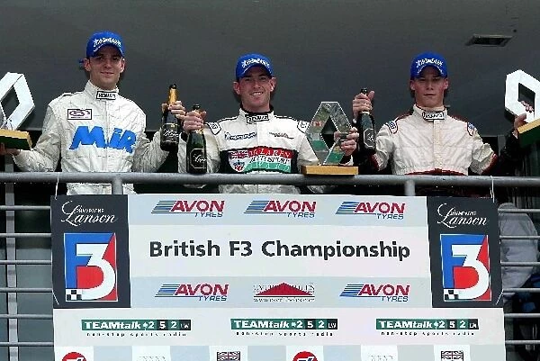British Formula Renault Championship: L to R: 2nd place Jamie Green Fortec, race winner Danny Watts Fortec and 3rd placed Alex Lloyd Motorworld